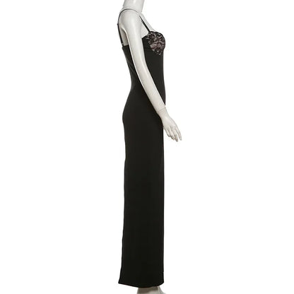 Lace Trim Sexy Backless Party Club Birthday Maxi Y2K Dress for Women Summer 2026 Sleeveless Bodycon Split Long Dresses Outfits
