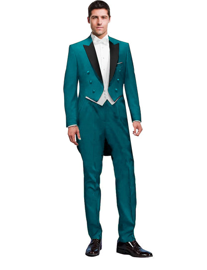 3 Piece Black Men Suit Wedding Groom Tuxedo Long Tailcoat Best Man Formal Prom Suit Fashion Costume Homme (Jacket+Vest+Pants)