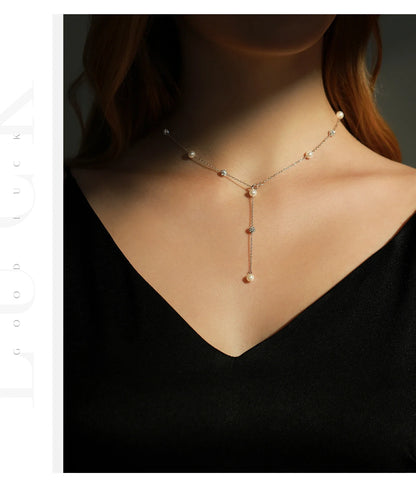 925 Sterling Silver Shambhala Sparkling Zirconia Ball Chain Luxury Shiny Y Shape Necklace For Women Fine Choker Jewelry