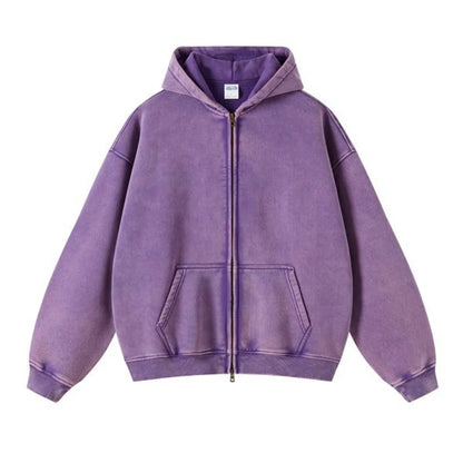 High Quality Luxury Apparel Street Wear Wholesale Euro US Size Spring Autum Full Up Zipper Washed Batik Dye Hoodie