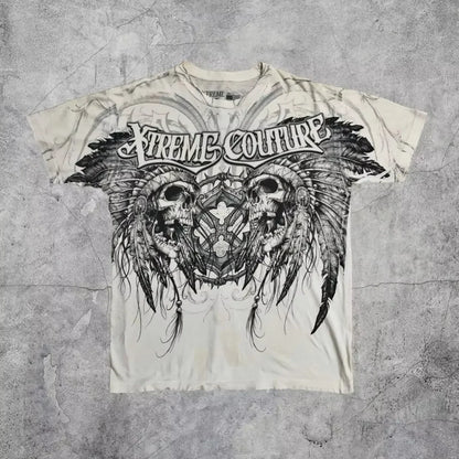 Retro Xtreme Angel Wing Men Yellow Short Sleeves Harajuku High Street American Fashion T-shirt Man Women Summer Tops