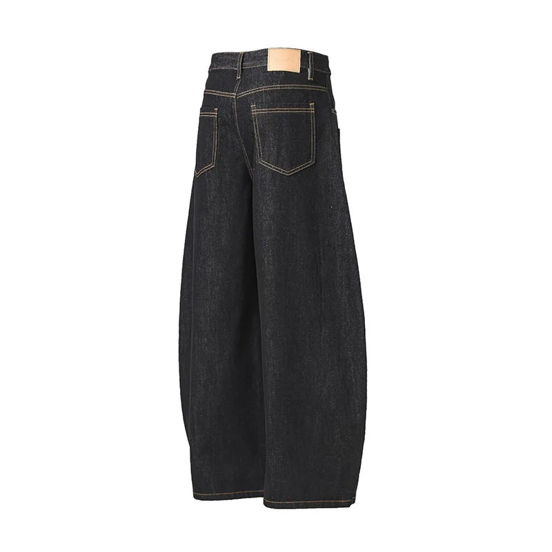 Korean Spring And Autumn Men'S Embroidered Curved Knife Jeans Wide Leg Pants Low Waist Casual Loose Straight Leg Pants