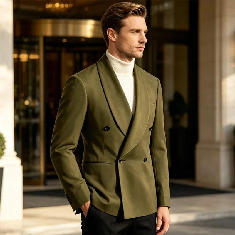 Luxury Men's Summer Blazer Shawl Lapel Slim Fit Double Breasted Suit Jacket Business Casual Wedding Groom Tuxedo Formal Party