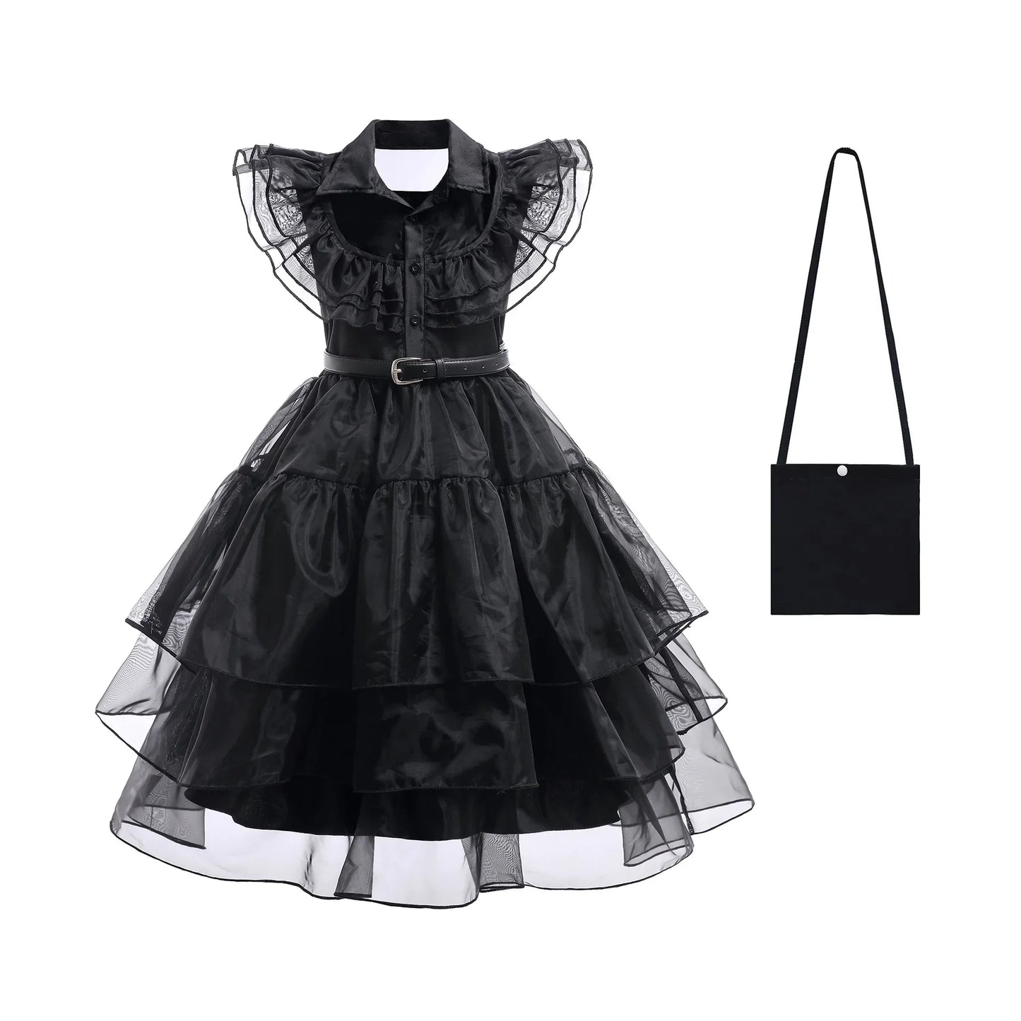 Wednesday Cosplay For Girls Costume Movie Addams Dresses for Girl Kids Mesh Party Dresses Halloween Carnival Costumes 4-12Yrs