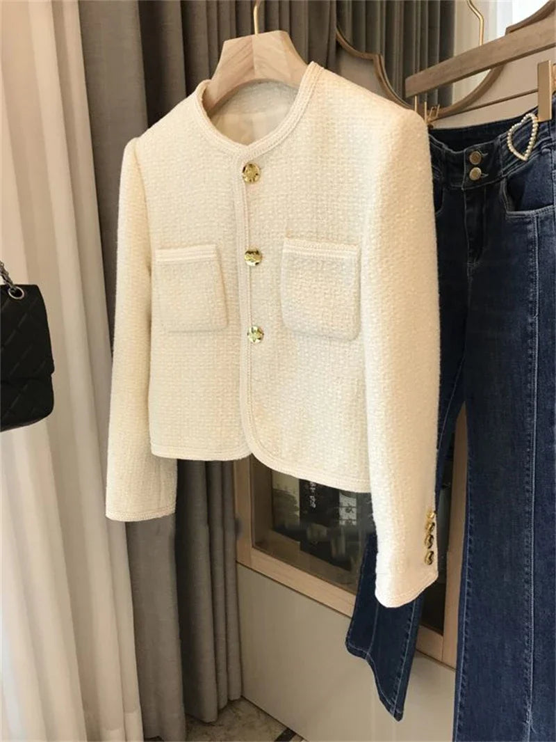 Women's Suit Coat 2025 Spring Autumn Temperament Versatile Ladies Woolen Blazer Jacket Casual Loose Lady Blazer Outerwear
