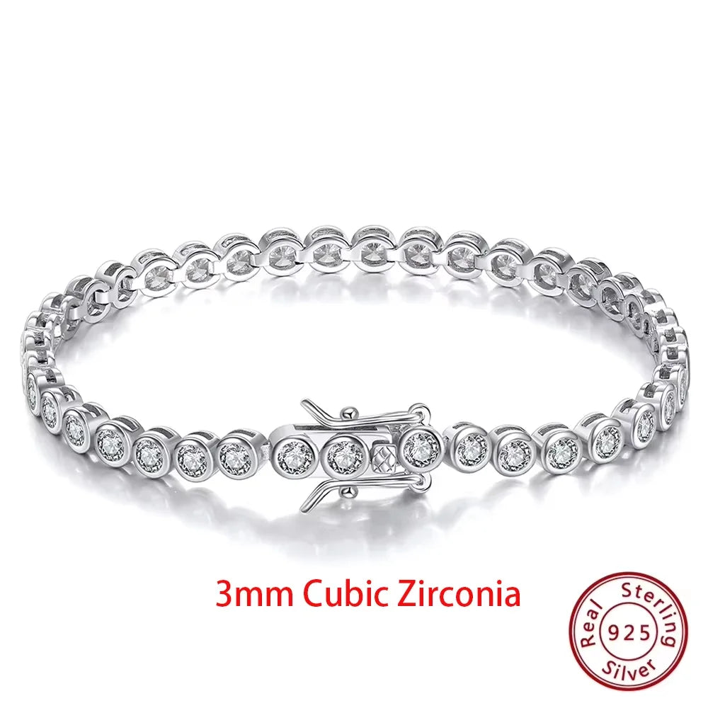 Shiny Tennis Bracelet 925 Sterling Silver 1.5/2/3mm Clear Cubic Zirconia for Women Luxury Chain Bracelet Jewelry SB143