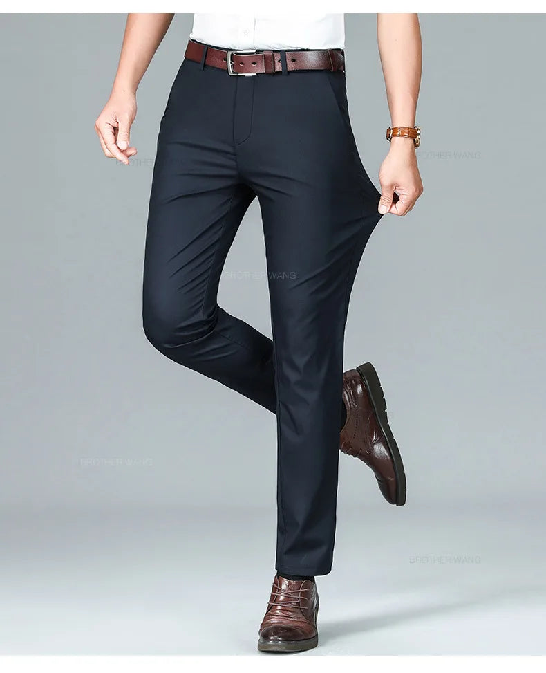 Bamboo Fiber Summer Casual Pants Men's Ultra-thin Iron-free Anti-wrinkle Loose Business Straight Elastic Trousers Brand Clothing