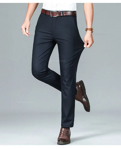 Bamboo Fiber Summer Casual Pants Men's Ultra-thin Iron-free Anti-wrinkle Loose Business Straight Elastic Trousers Brand Clothing