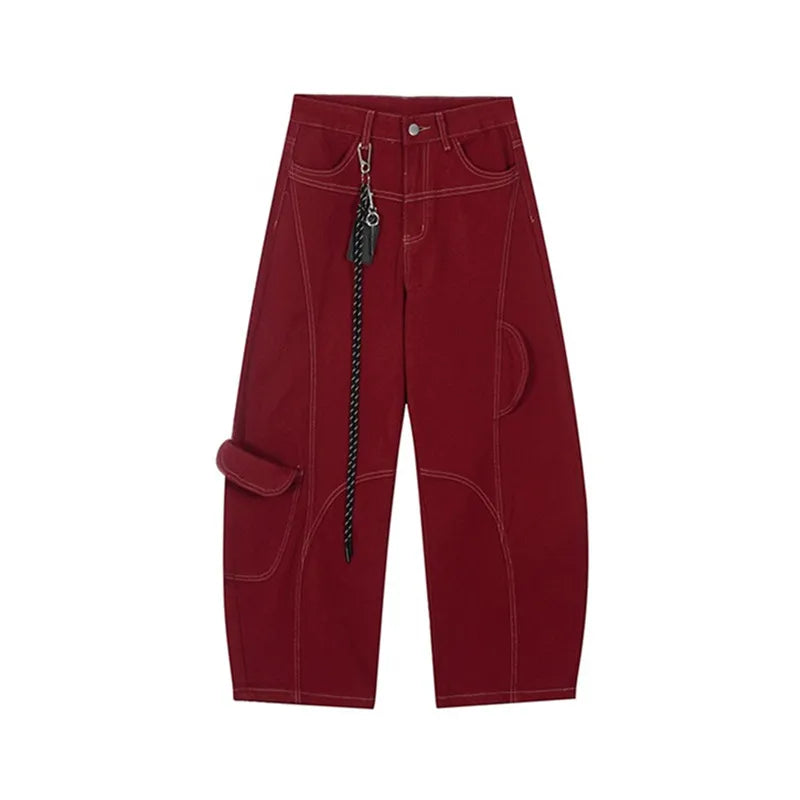 2025 Cyber Y2K Fashion Red Patchwork Baggy Cargo Jeans Pants For Men Designer Clothes Wide Leg Women Denim Trousers Ropa Hombre