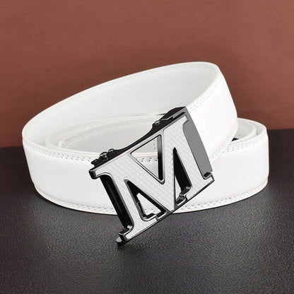 M letter Men Designer Belts High Quality White Luxury Brand Belt Automatic Buckl Cowskin Casual Waist Strap Ceinture Homme