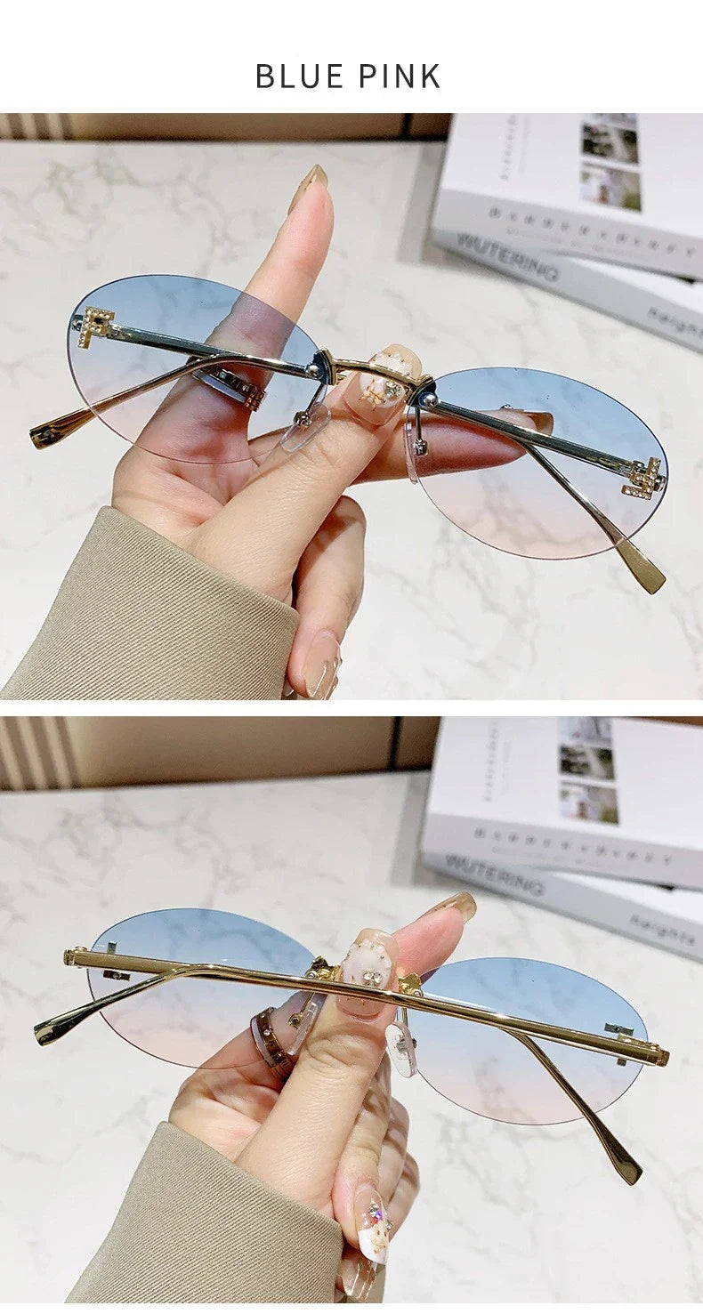 Elegant Diamond Oval Sunglasses Male Letter "F" Rimless Sunglasses  Car Sunglasses  Driving Glasses Sunglasses Women
