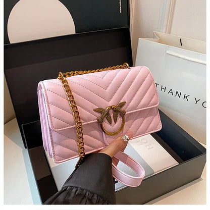 Women Embroidered Small Square Bag Chain Swallow Bag High End Versatile Shoulder Crossbody Bag Fashion Daily Ladies Handbag