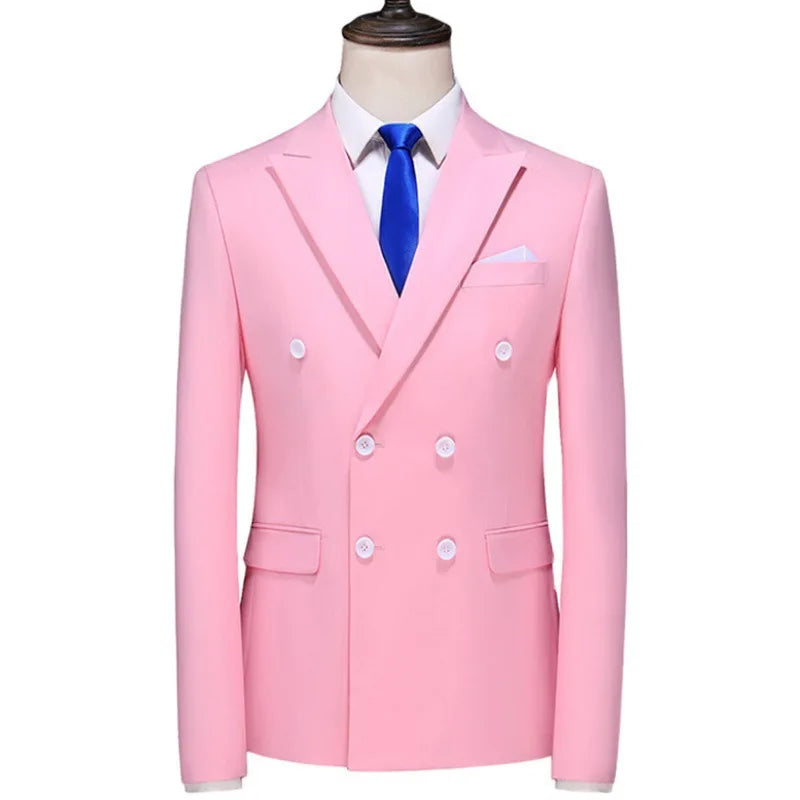 17 Colors Men Fashion Double Breasted Suit Jacket Korean Classic Solid Color Formal Business Office Slim Casual Wedding Blazers