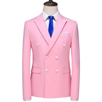 17 Colors Men Fashion Double Breasted Suit Jacket Korean Classic Solid Color Formal Business Office Slim Casual Wedding Blazers