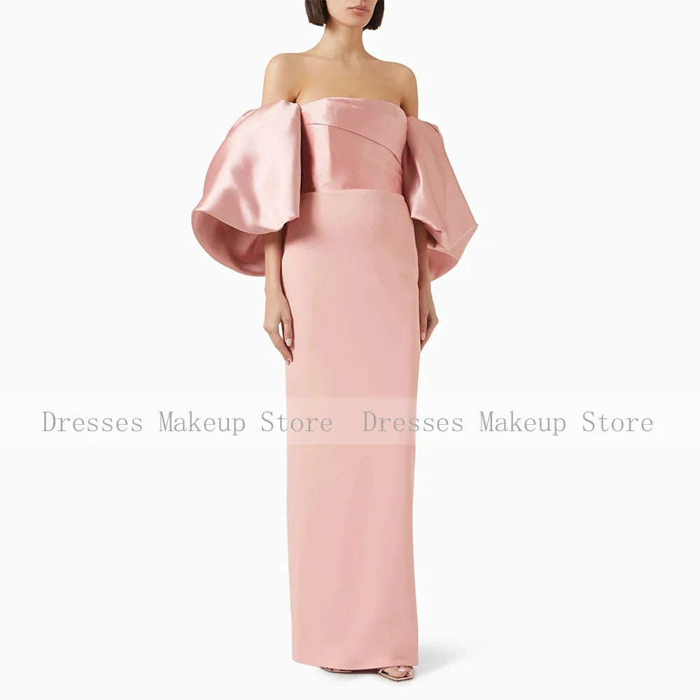 Customized Sky Blue Wedding Guest Dresses for Women Off the Shoulder Puff Sleeve Formal Gowns Long Backless Column Evening Dress