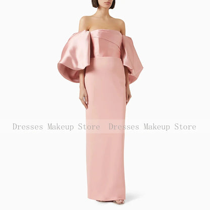 Customized Sky Blue Wedding Guest Dresses for Women Off the Shoulder Puff Sleeve Formal Gowns Long Backless Column Evening Dress