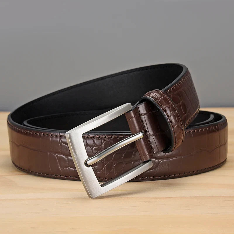 Men's Alligator Pattern Belt - Alloy Buckle, , Square Button, Fashionable Adjustable Dress Belt