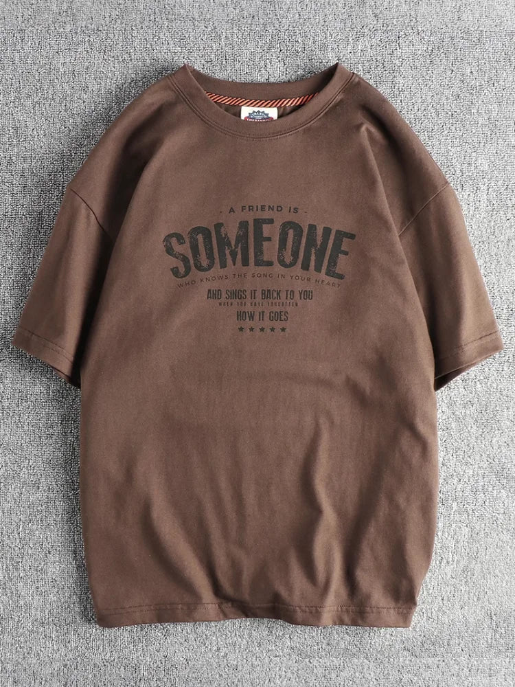 5110# Summer New American Retro Short Sleeve O-neck Letter Printed T-shirt Men's Simple 100% Cotton Old Washed Loose Casual Tops