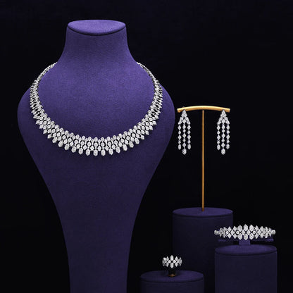 4 pieces of bride zirconia full set of women's party jewelry, luxury Dubai Nigeria CZ luxury crystal wedding necklace set