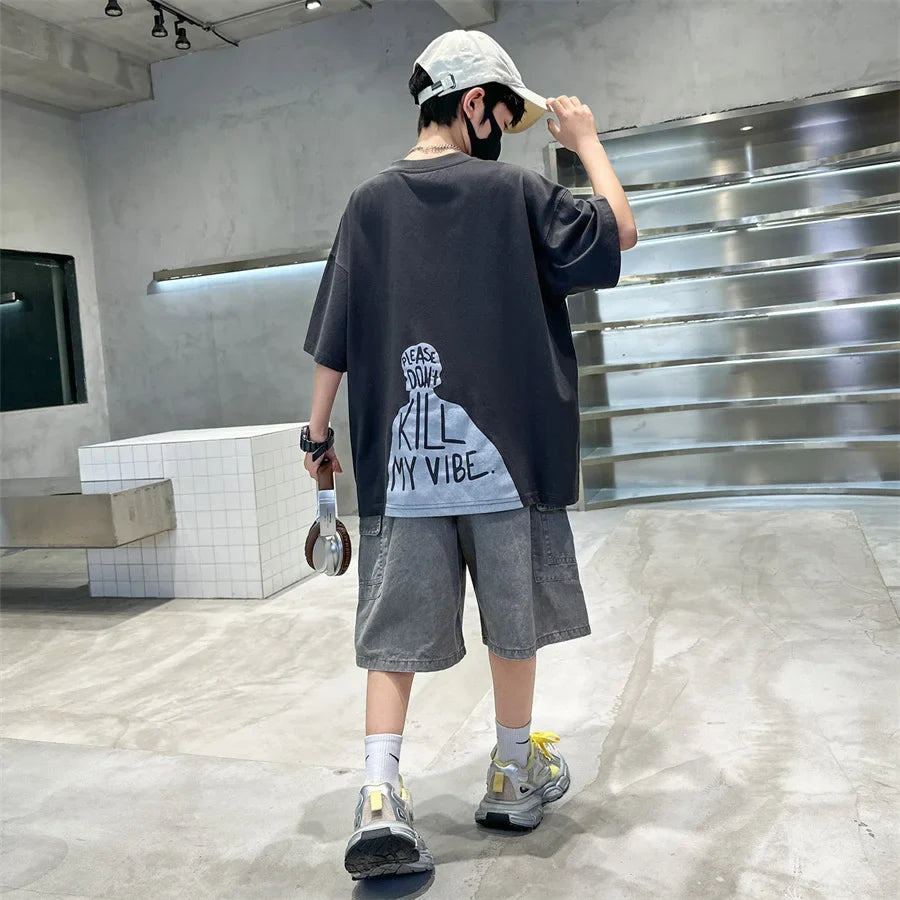 Fashion Kids Designer Summer Clothing Set for Tween Boy High Street Outfits Children New Arrival 2 Pieces Tracksuit Clothes Suit