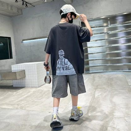Fashion Kids Designer Summer Clothing Set for Tween Boy High Street Outfits Children New Arrival 2 Pieces Tracksuit Clothes Suit