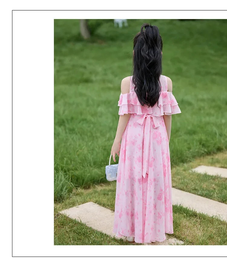 Fashion Chiffon Boho Girls Dresses Bohemian Beach Kids Clothing Vestido Girl Outfit Robe Fille Casual Maxi Children Dress Summer