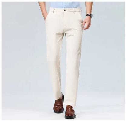 Men's Stretchy Casual Pants Business Suit Pants Spring Summer Breathable Dress Pants Full Length Homme Work Trousers