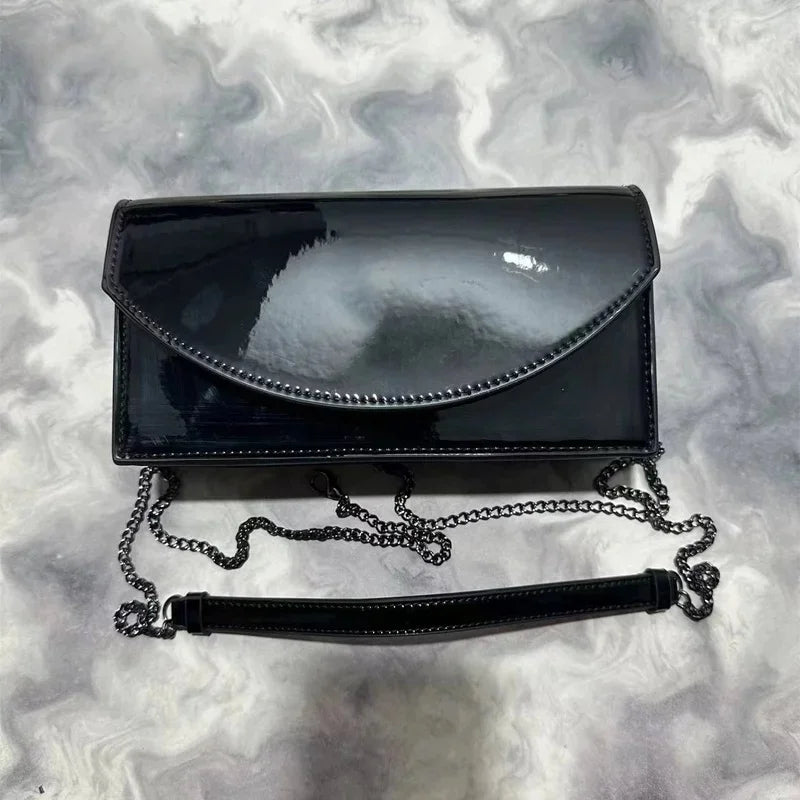 Women's Handheld Chain Evening Bag Party Banquet Rhinestone Basic Casual Matte Rectangular Patent Leather Shoulder Bag Crossbody