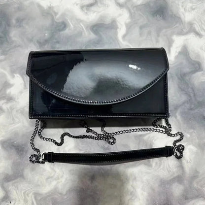 Women's Handheld Chain Evening Bag Party Banquet Rhinestone Basic Casual Matte Rectangular Patent Leather Shoulder Bag Crossbody