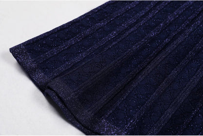 High Quality Fashionable Elastic Bright Silk Knitted Round Neck 7-inch Sleeve Single Row Button Lace Slim Fit Women's Dress