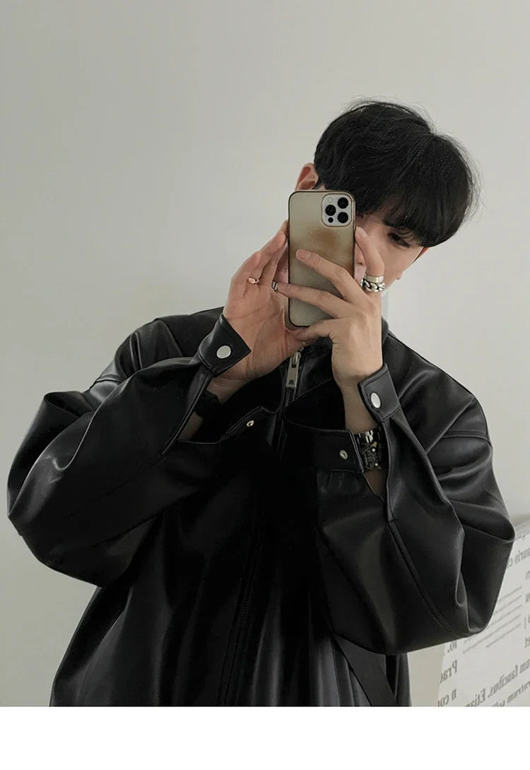 Spring Autumn Cool Luxury Short Black Soft Light Pu Leather Jacket Men Zipper Casual Mens Jackets and Coats Fashion