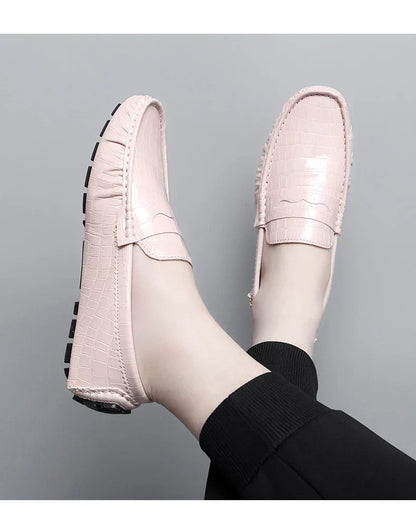 Patent Leather Loafers for Men, Crocodile Pattern, Korean Style, Trendy, Popular Casual Leather Shoes, Slip-On Loafers, Lazy Shoes