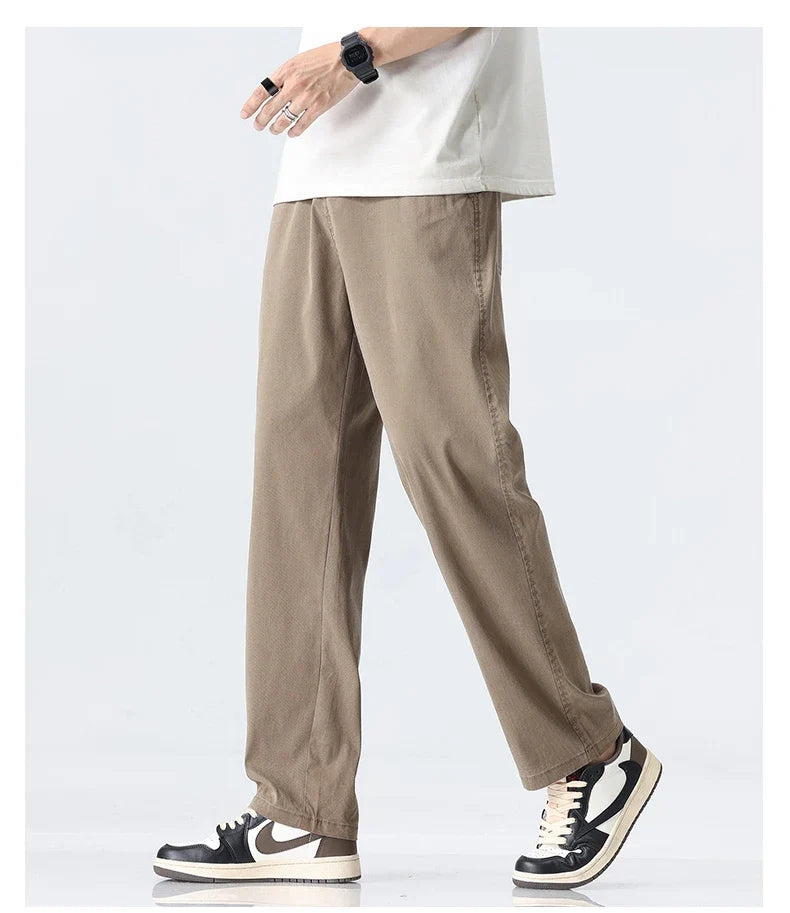 Coffee Ultra-thin Wide Pants Men Lyocell Fabric Breathable Soft Straight Casual Trousers Loose Simple Male Sweatpants