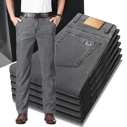 Business Lyocell Jeans Men Summer New Thin Fashion Straight Breathable Brand Pants Male Slim Comfortable  Denim Trousers