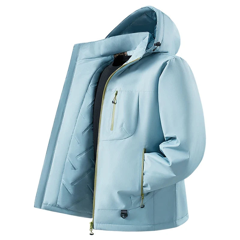 Men's Winter Warm Windbreaker Graphene Inner Waterproof Fleece Jackets Hiking Camping Climbing Skiing Thermal Rain Coat