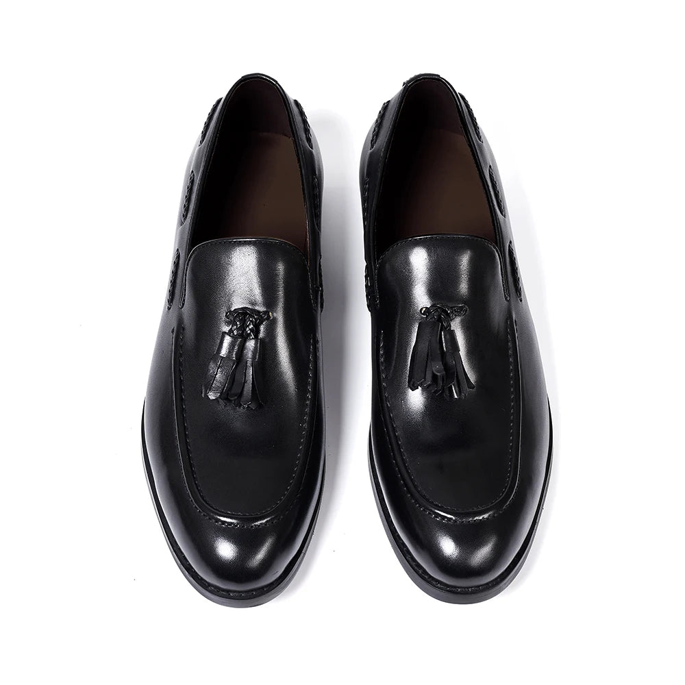 Classic Men's Genuine Leather Tassel Loafers Handmade Slip-On Casual Shoes Comfortable for Office Wedding Dressing Daily Wear