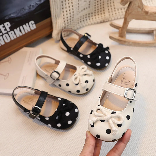 2026  Spring Autumn New Baby Shoes Cute Polka Dot Bow Girls Hollow Children's School Student Loafer Flats