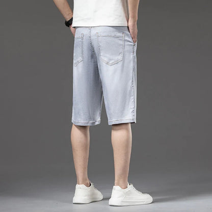 Lyocell Thin Men's Baggy Denim Shorts Loose Summer Casual  Stretch Soft Straight Jeans Male Brand Shorts Male Blue Grey