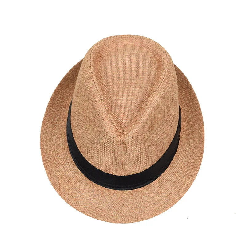 Jazz Hat British Style Linen Solid Color Hat for Men and Women Rolled Brim Couple Style Sun Hat Paper Straw Hat
