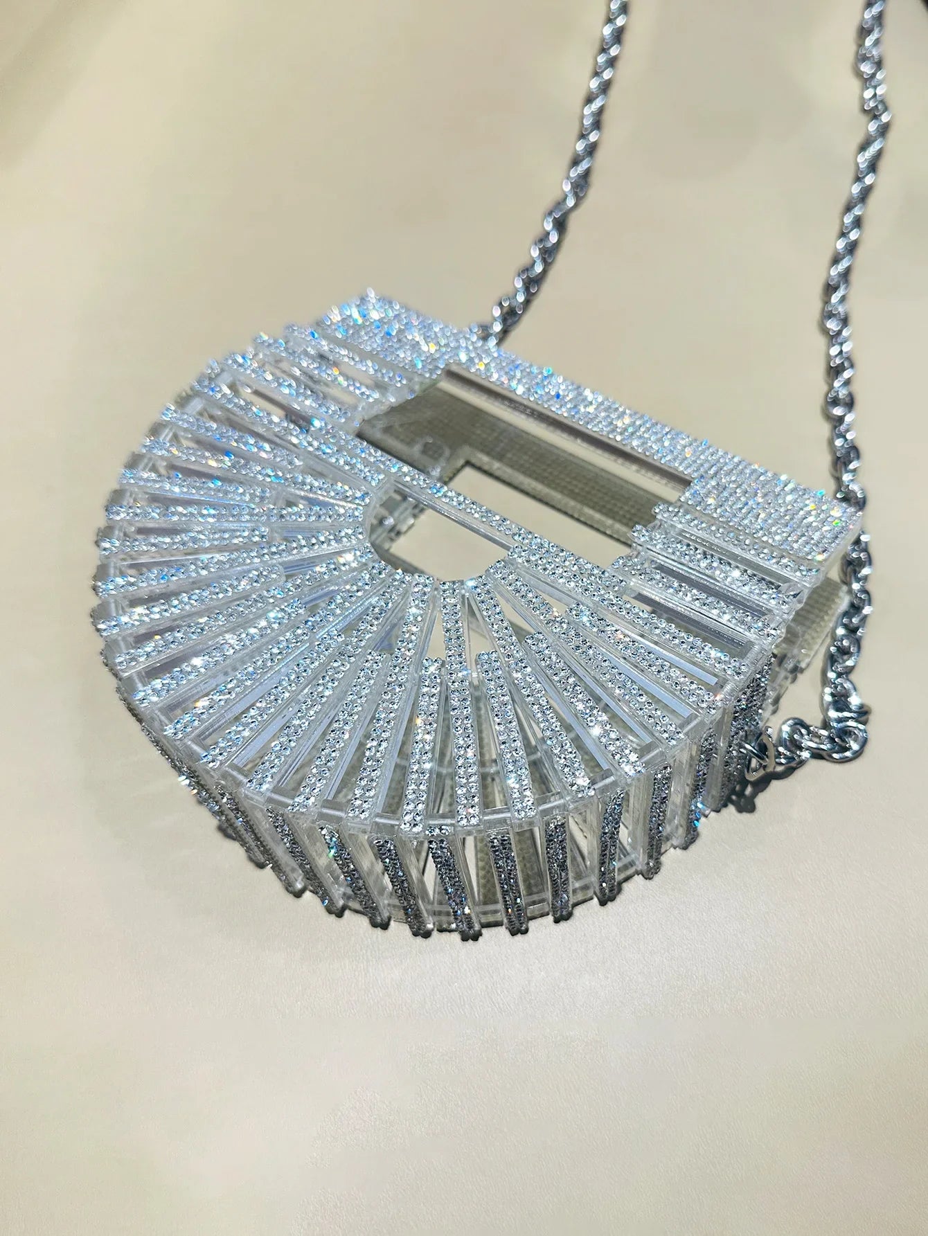 Women's Half-Moon Evening Bag Luxury Designer Rhinestone clutch bag Fan Shape Golden Party Bag Mini Sparkling Wedding Purse