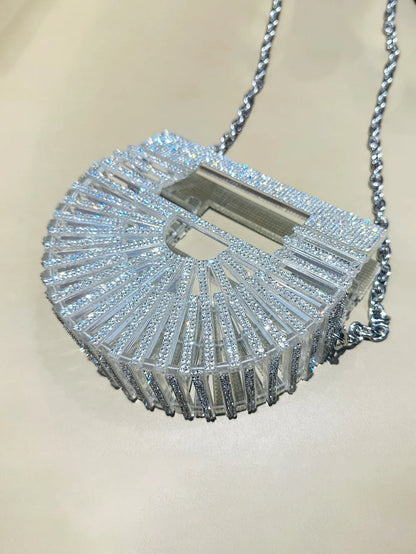 Women's Half-Moon Evening Bag Luxury Designer Rhinestone clutch bag Fan Shape Golden Party Bag Mini Sparkling Wedding Purse