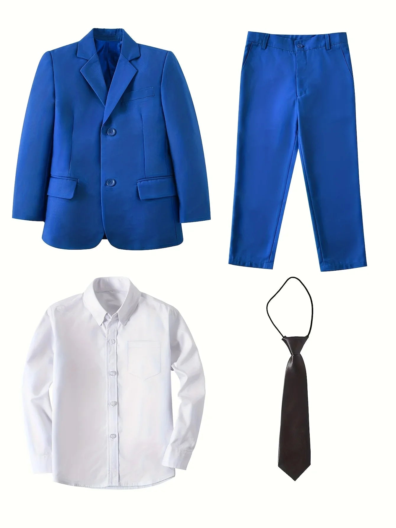 4pcs Boys' Suit Set Jacket Shirt Pants Tie Suitable for Banquets Weddings Graduation Ceremonies Black Sizes for 6Y-16Y Children