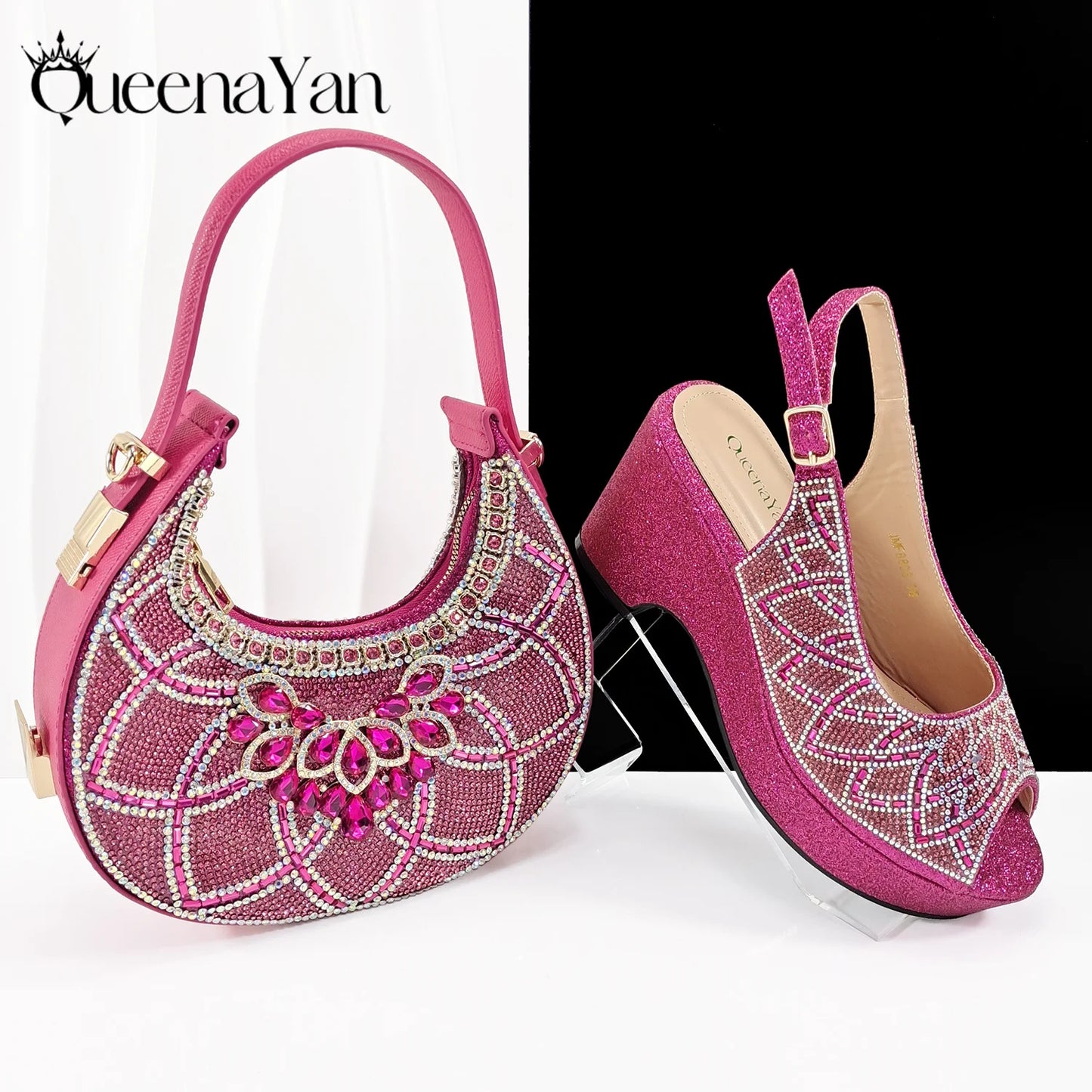 Sky Blue Elegant Nigerian Rhinestone Wedding Shoe and Bag Set Italian Inspired High Heels and Matching Handbag