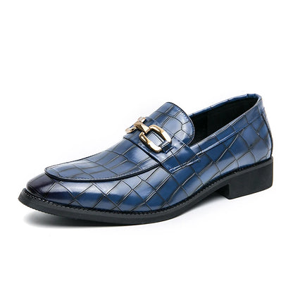 46 plus-size Metal Pressed Floral Loafers 2024 new merchant leather shoes men's casual pressed plaid leather pointy