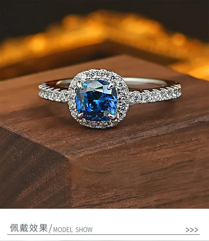 European and American retro princess square 925 silver ring inlaid with high carbon diamonds niche light luxury, daily exquisite