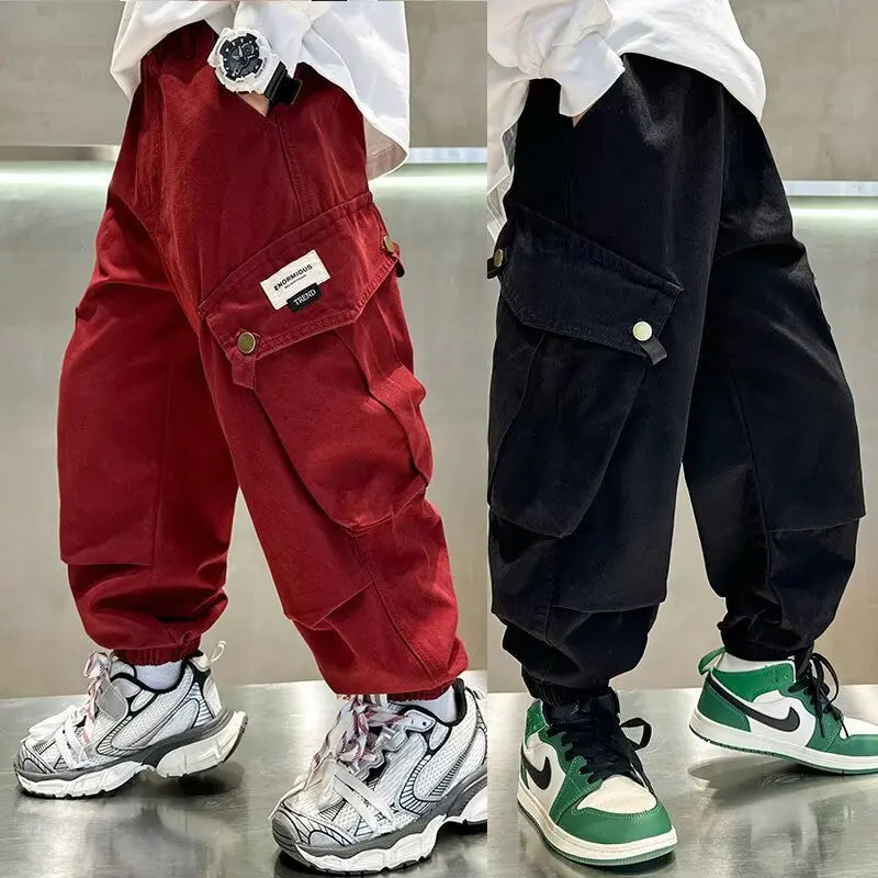 High Quality Boys Sweatpants Autumn Kids Casual Pants for Boy Korean Children's Clothes 2025 Spring Loose Cotton Red Trousers