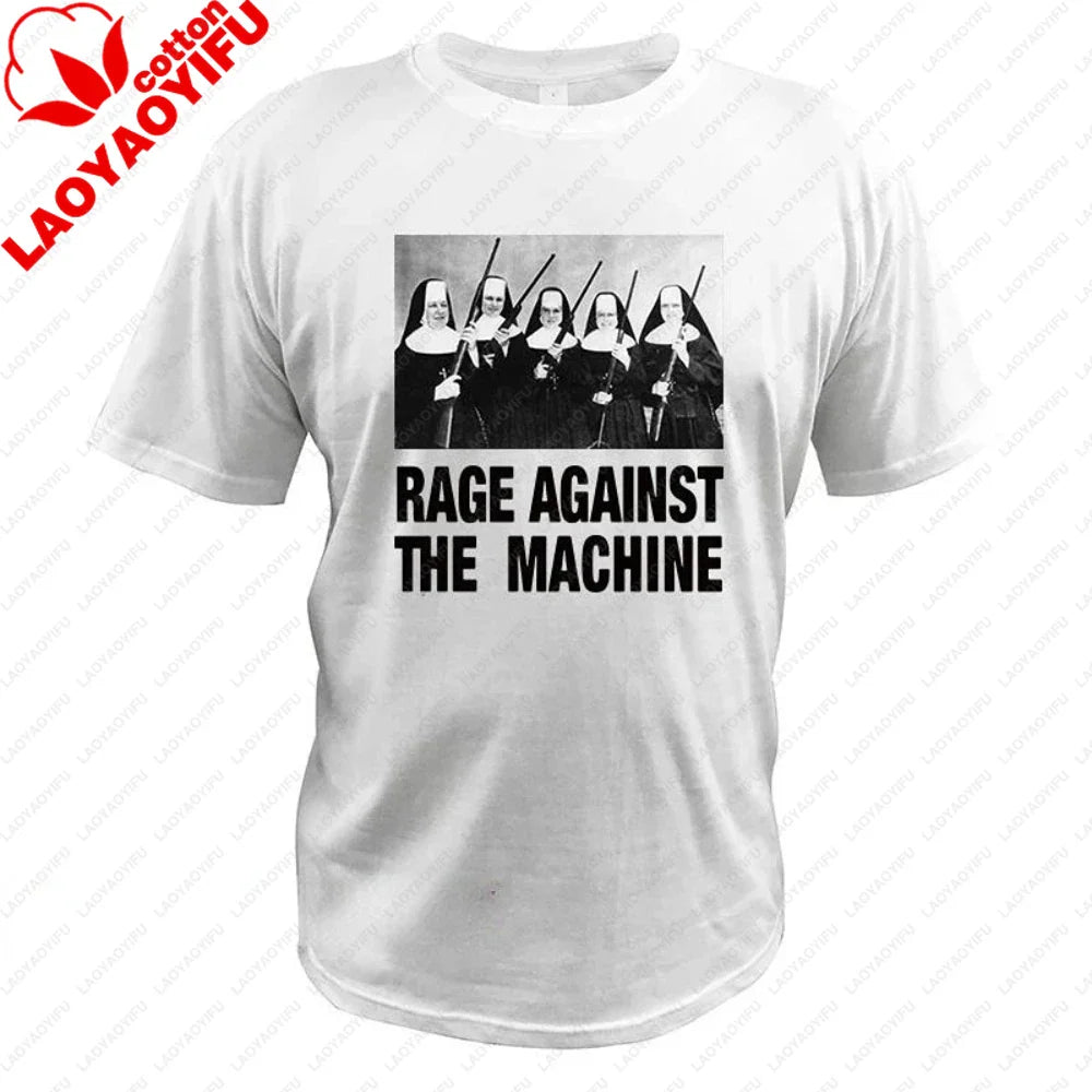 Men T Shirt Rage Against The Machine Nuns with Guns Rap-Metal Band TShirts Breathable Fitness Crew Neck Tops Ropa Hombre