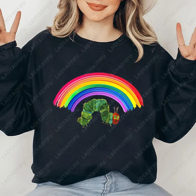 The Very Hungry Caterpillar Sweatshirt Cute Fnny Hungry Caterpillar Bookish Pullovers Man Women Retro Trend Cool Street Hoodies