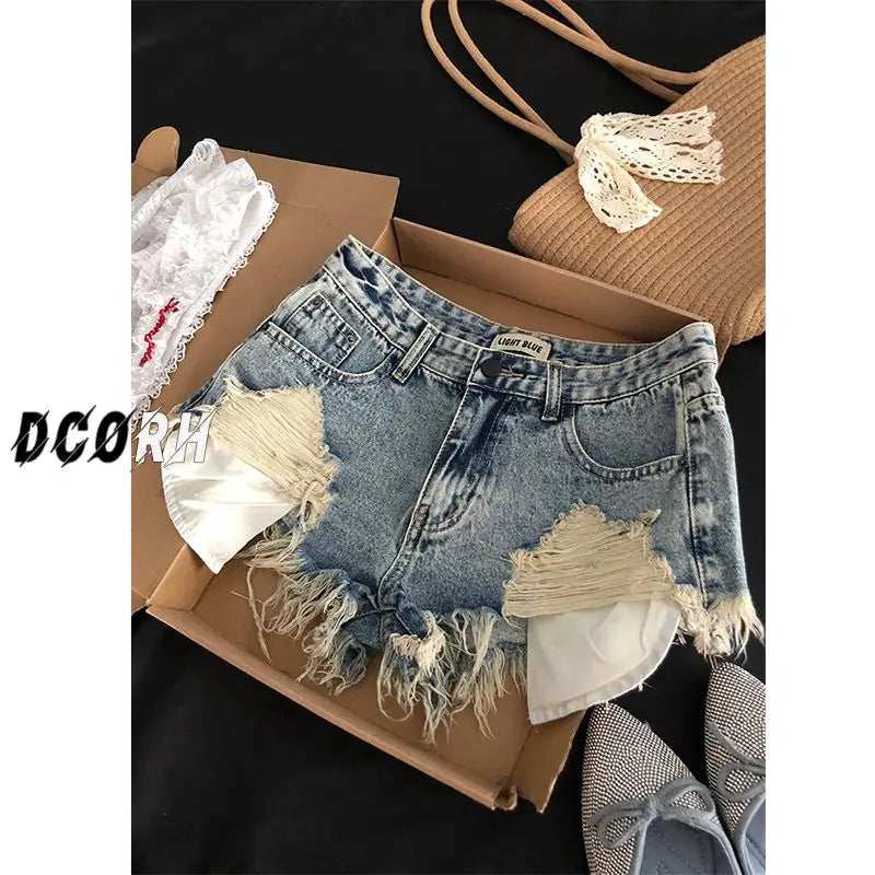 Ripped Fashion Denim Woman Shorts Jeans Summer 2026 New Thin Style High Waist A Line Slim Fit Sexy Hot Woman Shorts Lady Jeans