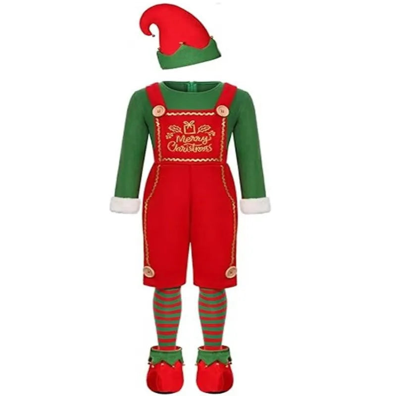 Funny Adult Santa Claus Cosplay Costume Boys Girls Green Christmas Elf Clothes Family Outfit New Year Christmas Dress Set